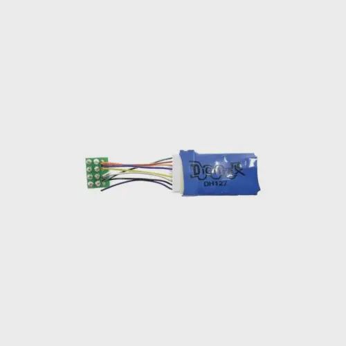 Digitrax - DH127PS Series 7 Mobile DCC Control Decoder -- 8-Pin Med Plug, 9-Pin Socket &amp; PS-Harness 1A/2A, 2 FX7 Functions, 1.2&quot; Wire