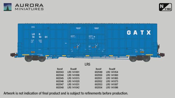 Aurora Miniatures - N Scale Greenbrier 7550 cf 60&#39; Plate F Boxcar - LRS, Road Number: 141060