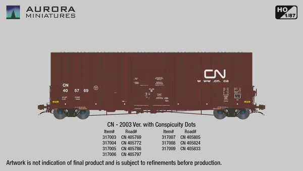 Aurora Miniatures - HO Scale Transcona Shops 50&#39; Plate F Boxcar 1st Run - CN 2003 Version w/ Dots, Road Number: 405786