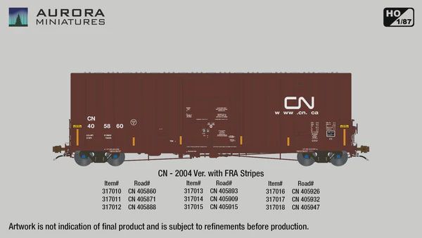 Aurora Miniatures - HO Scale Transcona Shops 50&#39; Plate F Boxcar 1st Run - CN 2004 Version w/ Stripes, Road Number: 405860