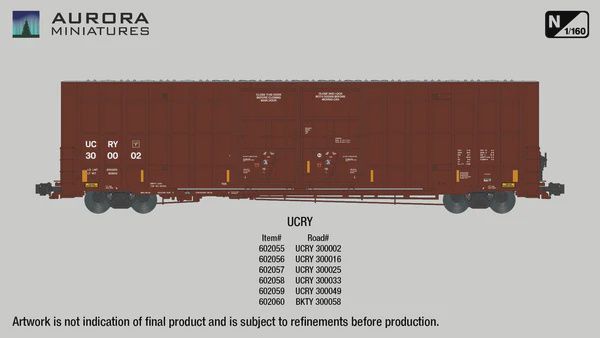 Aurora Miniatures-N Scale Greenbrier 7550 cf 60&#39; Plate F Boxcar - UCRY, Road Number: 300016