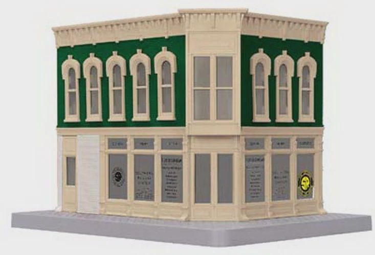 RailKing-MTH- 30-90369 2-Story Southern Ticket Office Opposite Corner Building with Blink