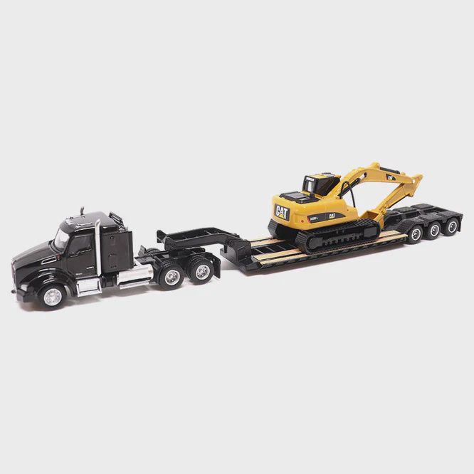 Diecast Masters 84420 - 1:87 Scale Kenworth T880s SBFS 40in-Sleeper Tandem Tractor with Lowboy Trailer and Cat 320D L Hydraulic Excavator