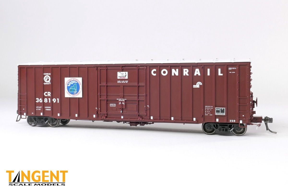 Tangent 14035-01 - Conrail (CR) “Safety-On-Rails-Theater” 1992+ PRR Shops X58 Plug Door Boxcar #368191