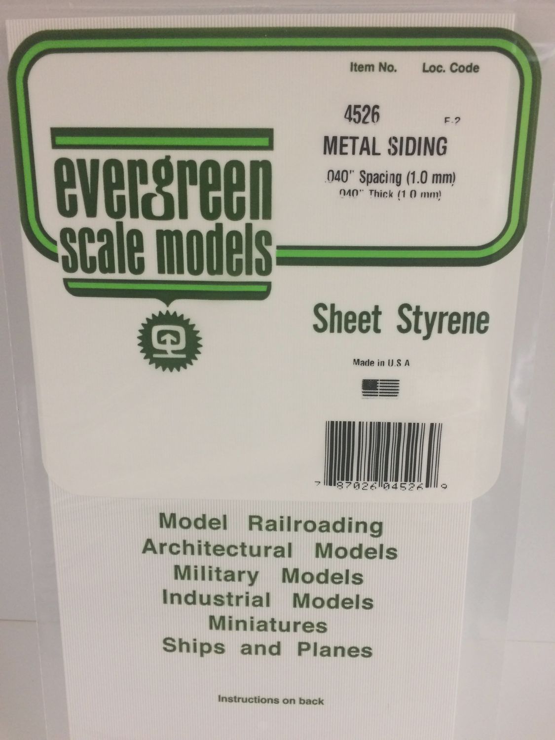 Evergreen Scale Models-4526 - .040&quot; OPAQUE WHITE POLYSTYRENE CORRUGATED METAL SIDING