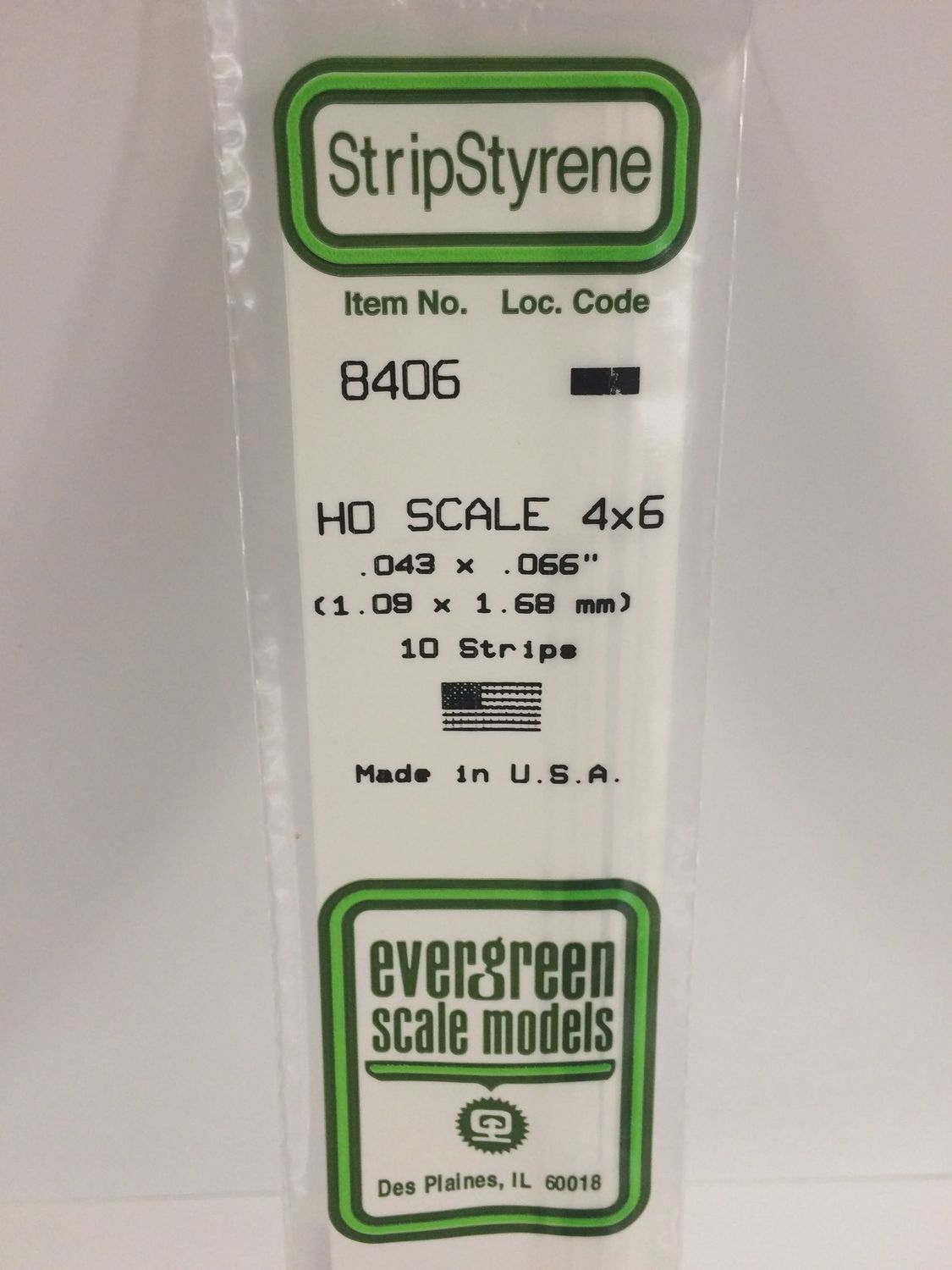 Evergreen Scales Models-8406 - .043&quot; X .066&quot; / 1.1mm X 1.7mm OPAQUE WHITE POLYSTYRENE HO SCALE STRIPS (4X6)