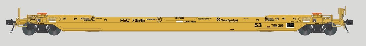 Aurora Miniatures - HO Gunderson 53’ All-Purpose Well Car Florida East Coast Yellow Scheme FEC