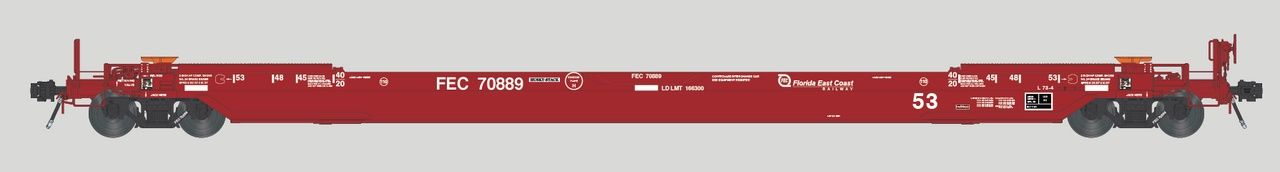 Aurora Miniatures - HO Gunderson 53’ All-Purpose Well Car Florida East Coast Red Scheme FEC