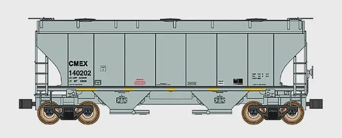 INTERMOUNTAIN Trinity 2-Bay Covered Hopper -- Cemex CMEX (gray, yellow Conspicuity Markings), Road Number: 140202