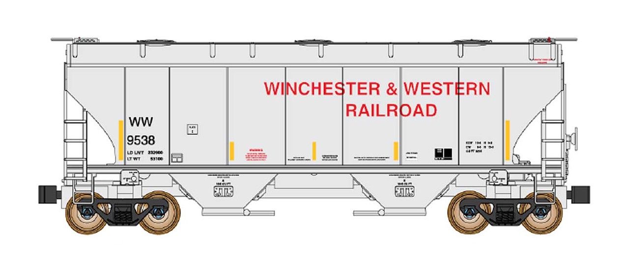 InterMountain Trinity 2-Bay Covered Hopper Winchester and Western Railroad- N Scale, Road Number: 9514