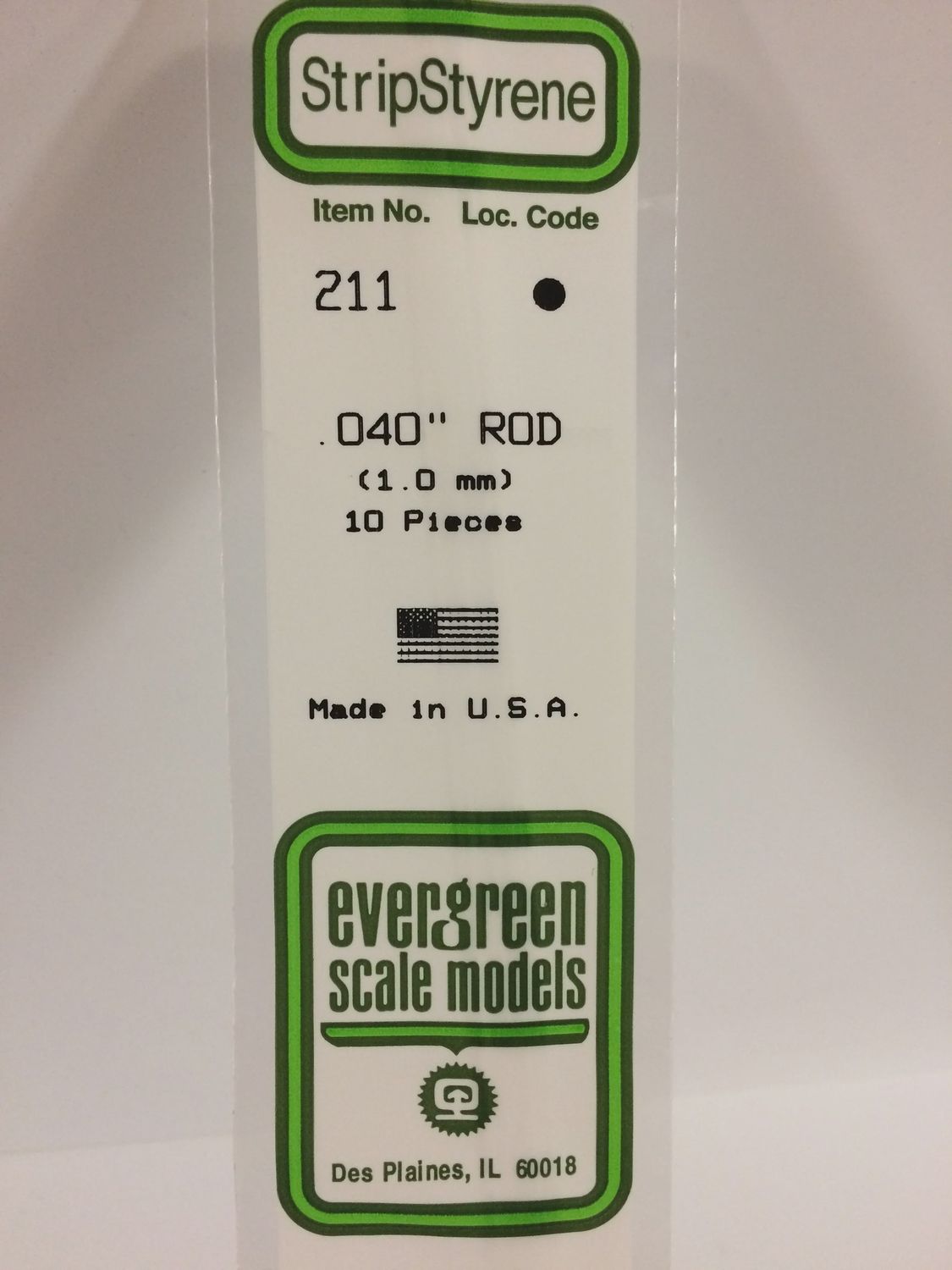 Evergreen -211 - .040&quot; (1.0mm) OD WHITE POLYSTYRENE ROD