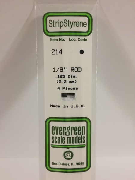 Evergreen-214 - .125&quot; (3.2mm) OD WHITE POLYSTYRENE ROD