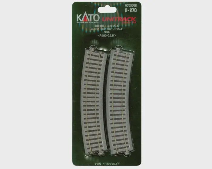 Kato 2-270 HO Unitrack R490-22.5 Curved Track R19 1/4&quot; Radius, 22.5 Degree Curve 4 pieces