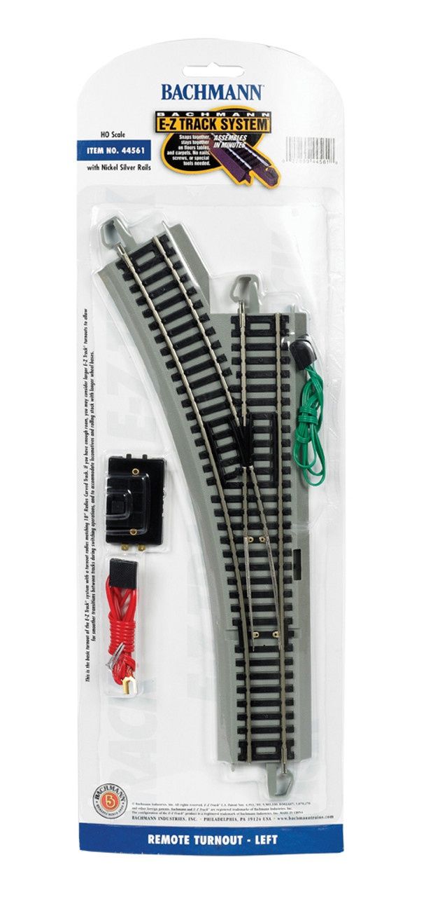 Bachmann HO 44561 Nickel Silver Rail/Gray Roadbed E-Z Track Remote Turnout Left