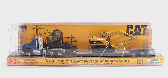 Diecast-84415-1:87 Scale Cat semi Tractor with lowboy Trailer and Cat 315C Hydraulic Excavators #84415