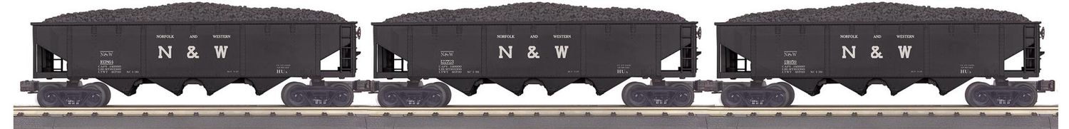 MTH 30-70139 Norfolk &amp; Western O Gauge RailKing 3-Car 4-Bay Hopper Car Set