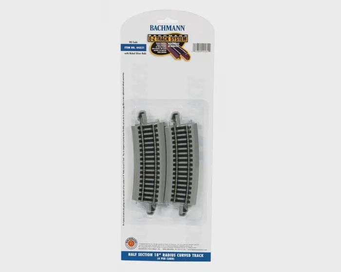 Bachmann 44531 HO Half-Section 18" Radius Curved Nickel Silver E-Z Track w/Grey Roadbed (4/card)