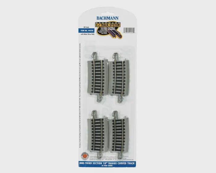 Bachmann 44530 HO One-Third Section 18" Radius Curved Nickel Silver E-Z Track w/Grey Roadbed (4/card)