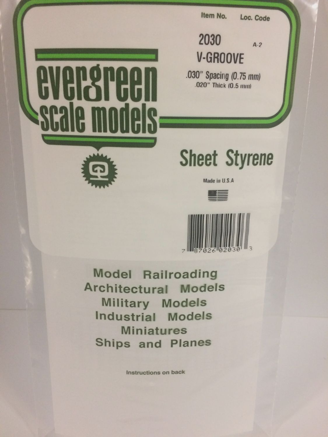 EVERGREEN 2030 - .030" OPAQUE WHITE POLYSTYRENE V GROOVE SIDING