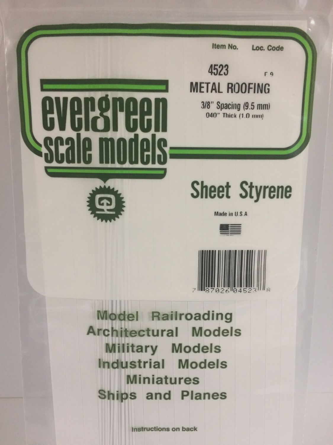 EVERGREEN 4523 - .040" X .375 OPAQUE WHITE POLYSTYRENE STANDING SEAM ROOFING