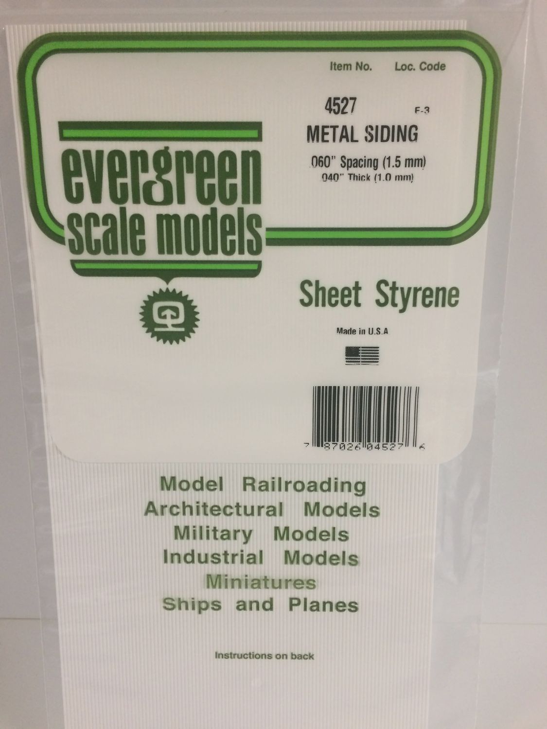 EVERGREEN4527 - .060" OPAQUE WHITE POLYSTYRENE CORRUGATED SIDING