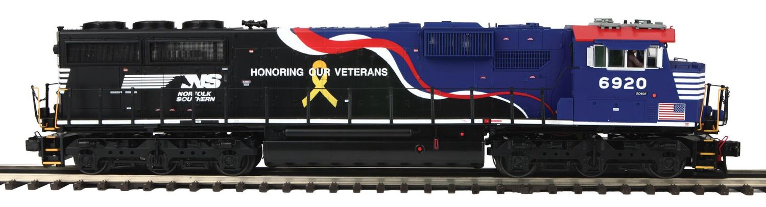 MTH-20-21957-1-Norfolk Southern O Scale Premier SD60E Diesel Engine w/Proto-Sound 3.0 (Hi-Rail Wheels) "HONORING OUR VETERANS''#6920