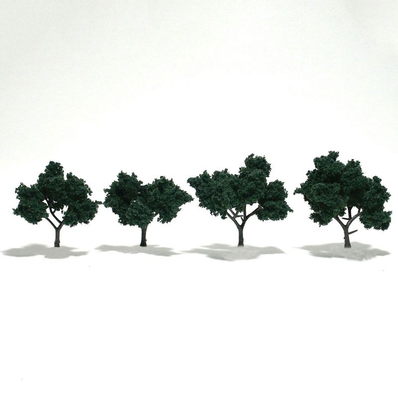 Woodland Scenics 1505 - Ready-Made "Realistic Trees" - Deciduous - 2 to 3" 5.1 to 7.6cm pkg(4) -- Dark Green