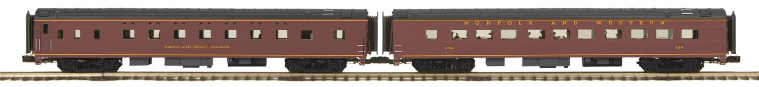 MTH 20-64264 Norfolk and Western O Scale Premier 2-Car 70’ Streamlined Sleeper/Diner Passenger Set (Smooth Sided)