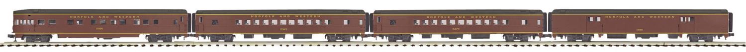 MTH 20-64263 Norfolk and Western O Scale Premier 4-Car 70’ Streamlined Passenger Set (Smooth Sided)