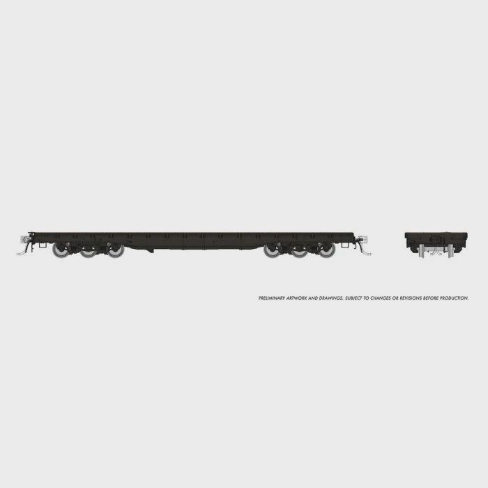 Rapido 199099 - Magor 54' 6-Axle Military Flatcar Unlettered Black - HO Scale