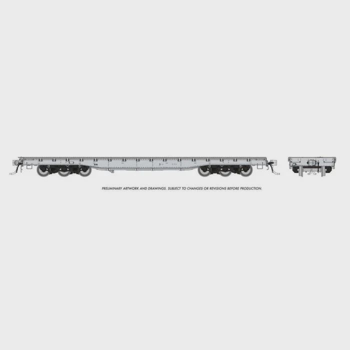 Rapido 199097 - Magor 54' 6-Axle Military Flatcar - Unlettered Gray - Ho Scale