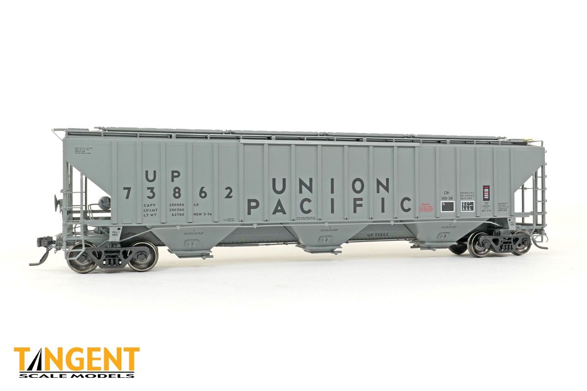 Tangent 36373-04 Union Pacific (UP) “Delivery Gray CH-100-28 3-1974” PS4750 Covered Hopper #73930