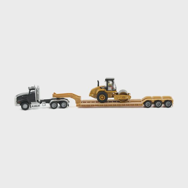 DIECAST MASTERS 84425  1:87 Black Kenworth T880 Tractor with Lowboy Trailer and Cat Roller