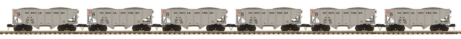 MTH Premier 20-92415 -- 6-Car 2-Bay Fish Belly Hopper Set - Norfolk Southern