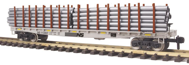 RailKing One Gauge 70-76063 - Flat Car w/Pipe Load - Norfolk Southern #113436