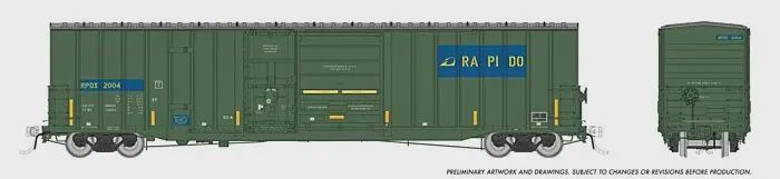 RAPIDO Trenton Works 6637 Cubic Foot Combination-Door Boxcar - Ready to Run -- Rapido Trains #2004 (green, blue)