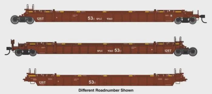 WALTHERS-910-55825-NSC Articulated 3-Unit 53' Well Car - Ready-to-Run -- Santa Fe Leasing Co. SFLC #9363