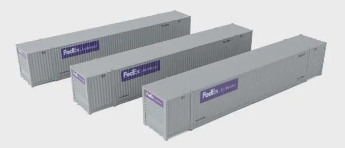 Walthers 949-18503 - 53' Singamas Corrugated Side Container - 3-Pack -- Federal Express Multimodal