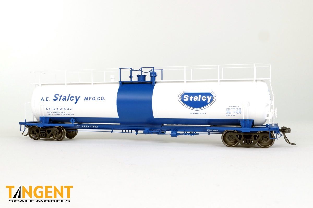 Tangent Scale Models -31010 -AESX “A.E. Staley Mfg. Co. Delivery 1963” NACC 1963-Design 20,500gal Non-Insulated Tank, Road Number: 21500
