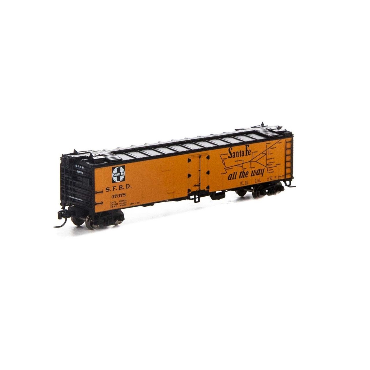 Athearn-N Scale Athearn 50' Ice Bunker Reefer-SF, Road Number: 37378