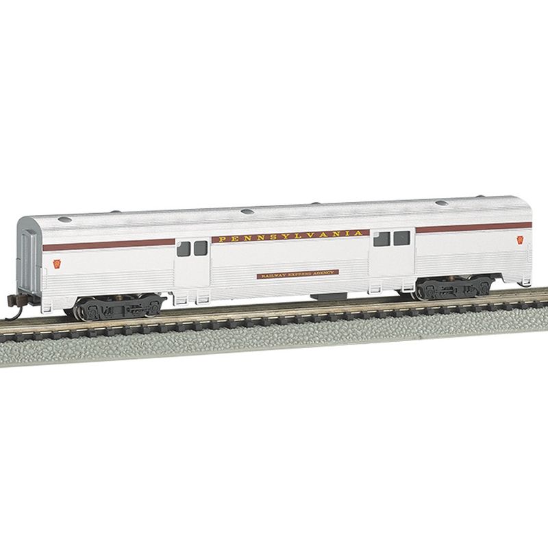 Bachmann 14652 PRR 72' Streamlined Fluted 2 Door Baggage Car Silver with Tuscan Stripe N SCALE