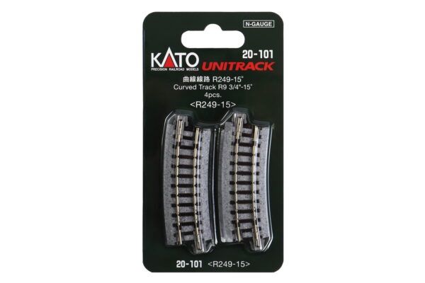 Kato-20-101-N R249-15 CURVED Track (4 ea) (9 3/4-15d)