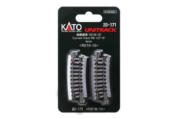 KATO 20-171 N R216-15 Curved Track (4 ea) (8.5-15d)