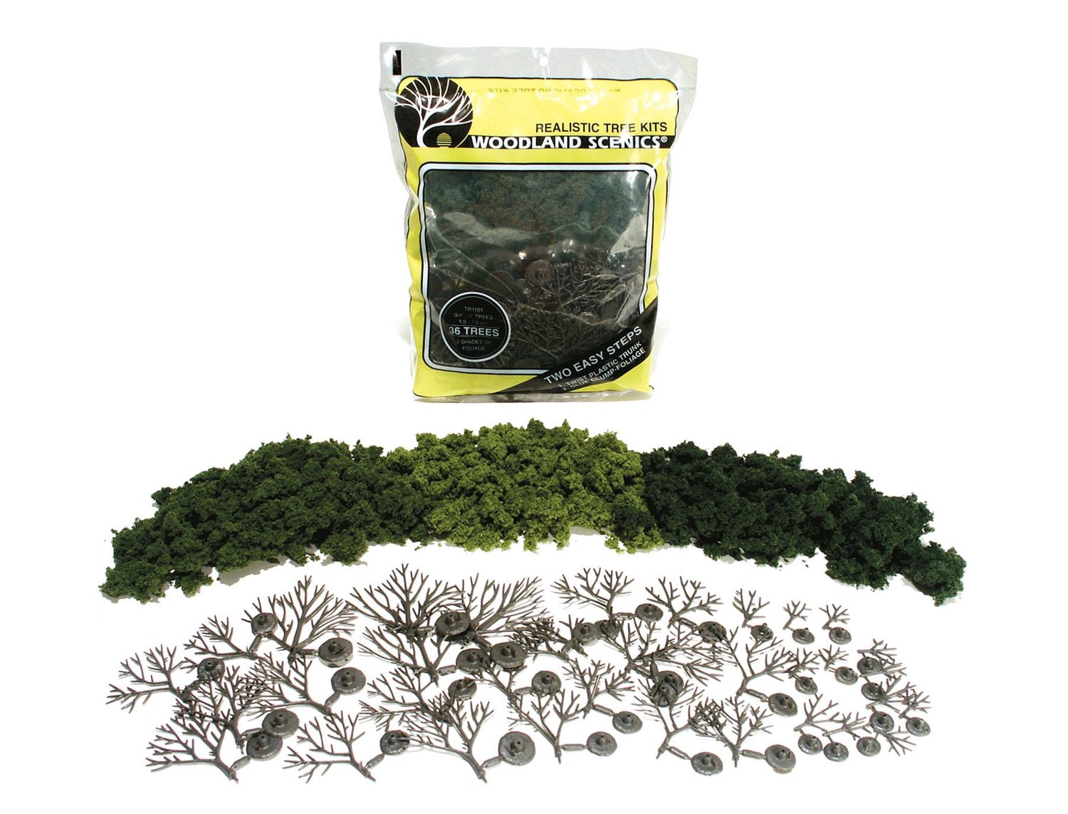 Woodland Scenics TR1101 -Tree Kit Light, Medium and Dark Green - 36/pkg