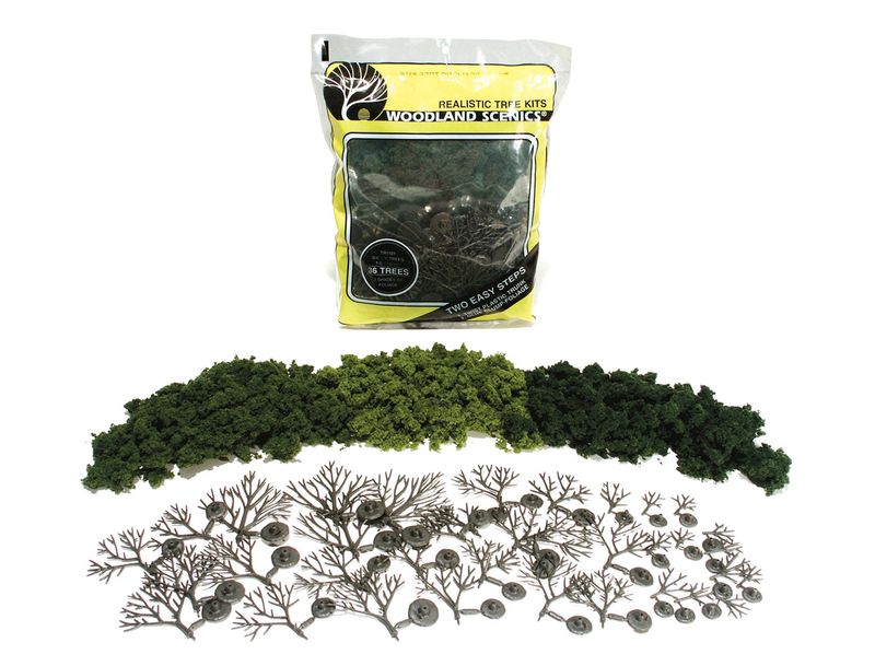Woodland Scenics TR1101 -Tree Kit Light, Medium and Dark Green - 36/pkg