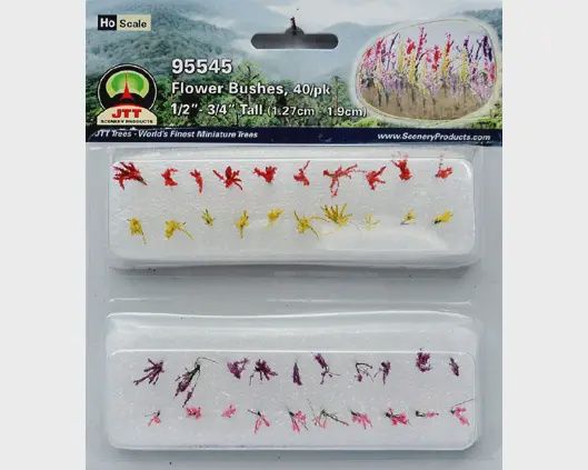 JTT 95545 - Flower Bushes: Red, Pink, Yellow, Purple 40/pk - 1/2 - 3/4in - HO Scale