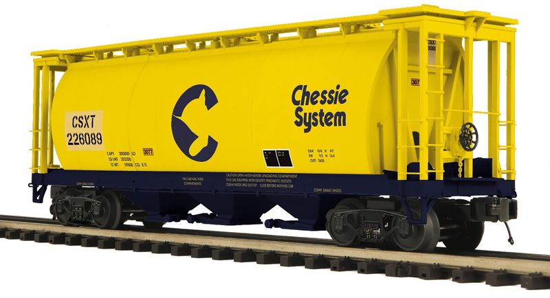 MTH 20-96869 - O Scale 3-Bay Cylindrical Hopper - Chessie System