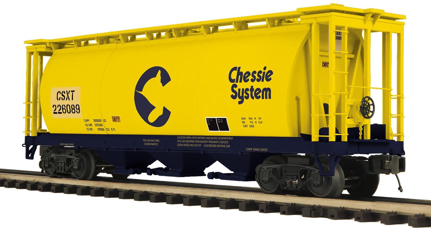 MTH 20-96869 - O Scale 3-Bay Cylindrical Hopper - Chessie System, Road Number: 226025