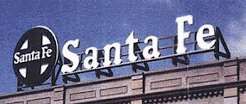 Blair Line 1511 - Laser-Cut Wood Billboards - Small for Z, N &amp; HO - Santa Fe - Round Herald &amp; Name 3-3/4 x 1-13/64" 9.3 x 3cm - Multi Scale