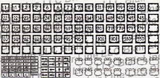 Blair Line 008 - Highway Signs - United States Highway Route Markers (1950s-Present; black, white) - N Scale